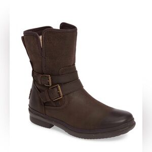 UGG Simmens Brown Leather Waterproof Sherpa Lined Boots Size 5